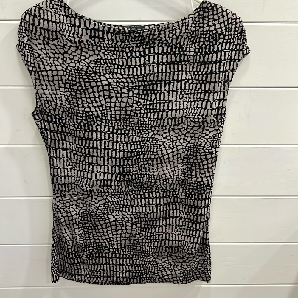 AK Anne Klein Tan and BlackRayon Knot Blouse S